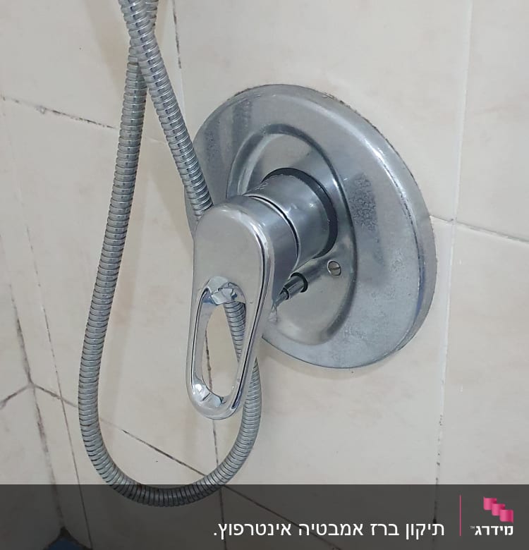 ברז מקלחת עם צינור מתכת וידית